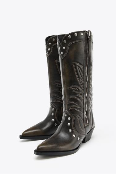 BOTTES COW-BOY À CLOUS - Marron de Zara - Image 2