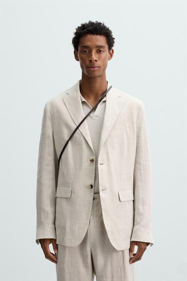 100% LINEN SUIT BLAZER - Sand by Zara