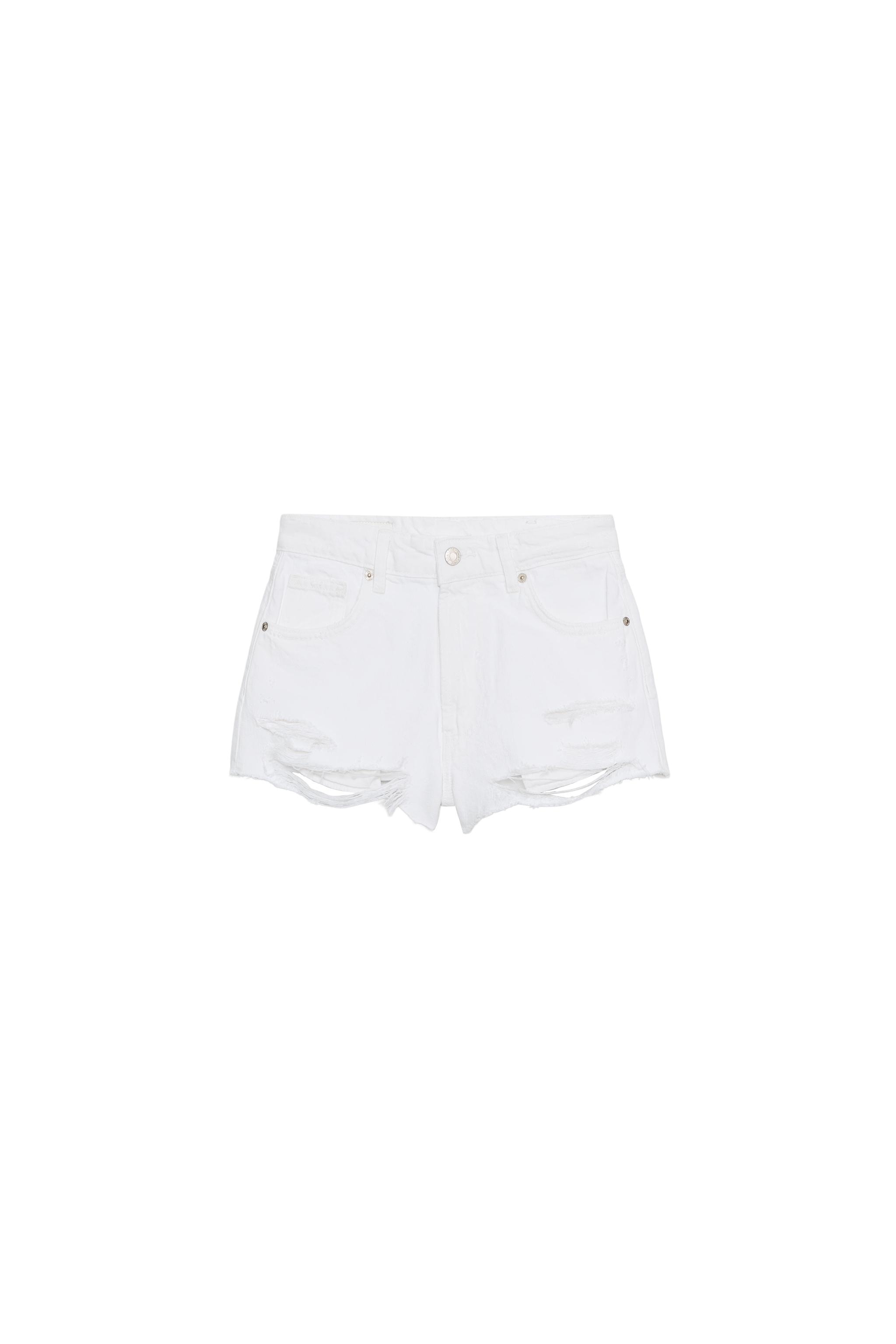 ダメージ加工ハイウエストデニムショートパンツ - ホワイト | ZARA