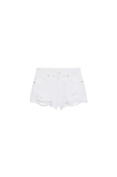 SHORTS DENIM TRF TIRO ALTO ROTOS - Blanco de Zara
