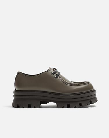 Zara CHUNKY ROLLED SEAM SHOES - Khaki Green