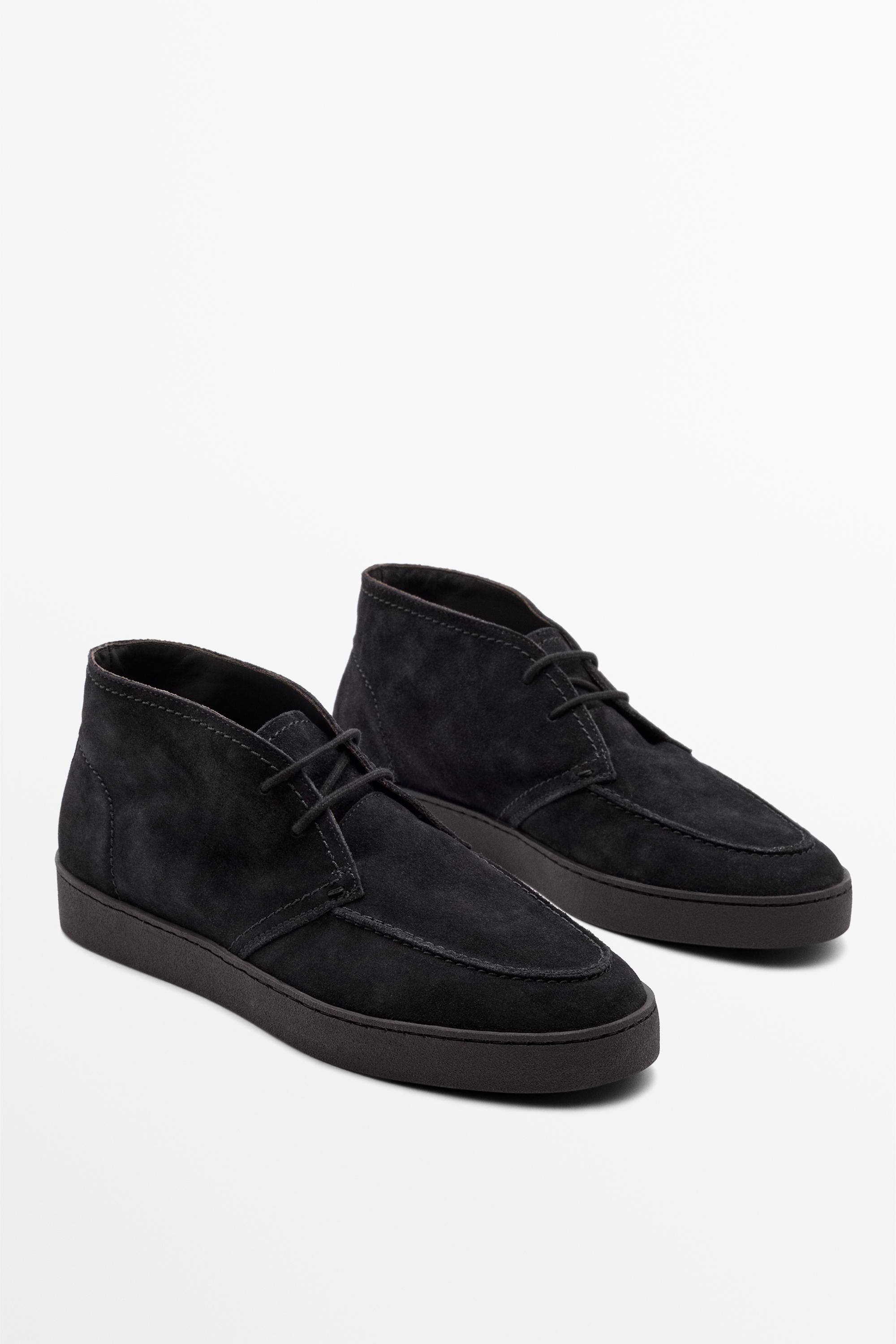Split suede moc toe ankle-boot shoe — Navy Blue