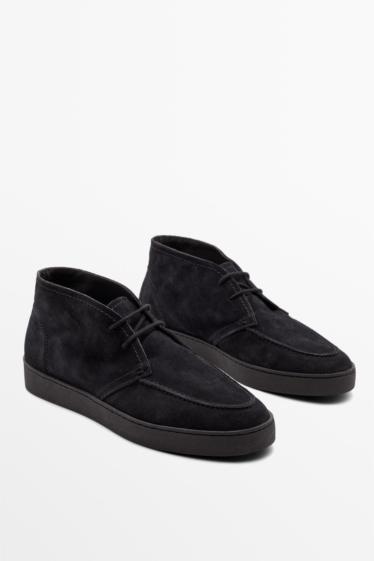 Split suede moc toe bootie — Navy Blue