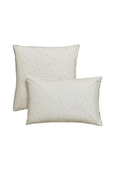 CHILDREN’S COTTON PILLOWCASE WITH LEAVES AND POLKA DOTS - White / Navy by Zara