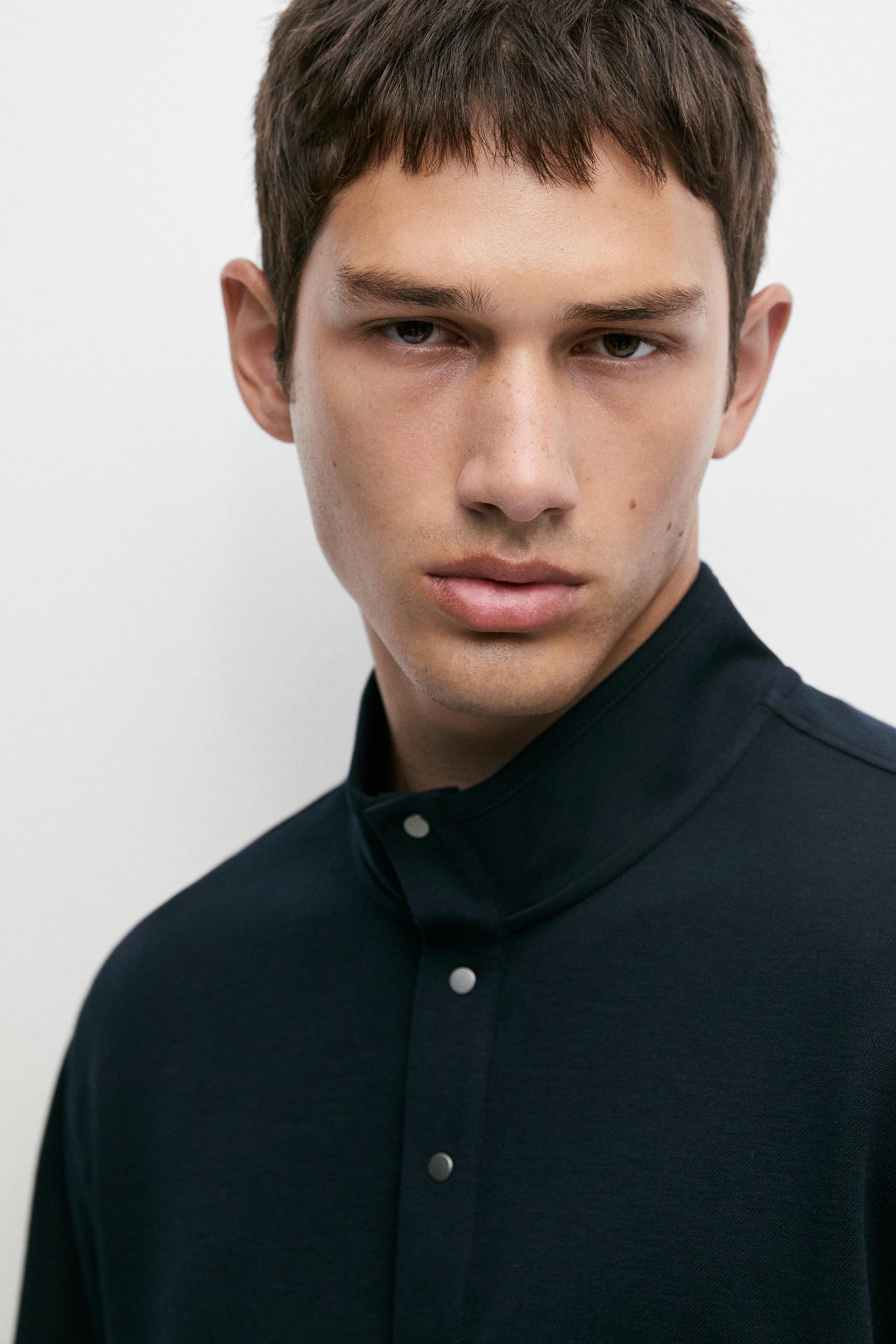Cotton blend mock neck knit sweater