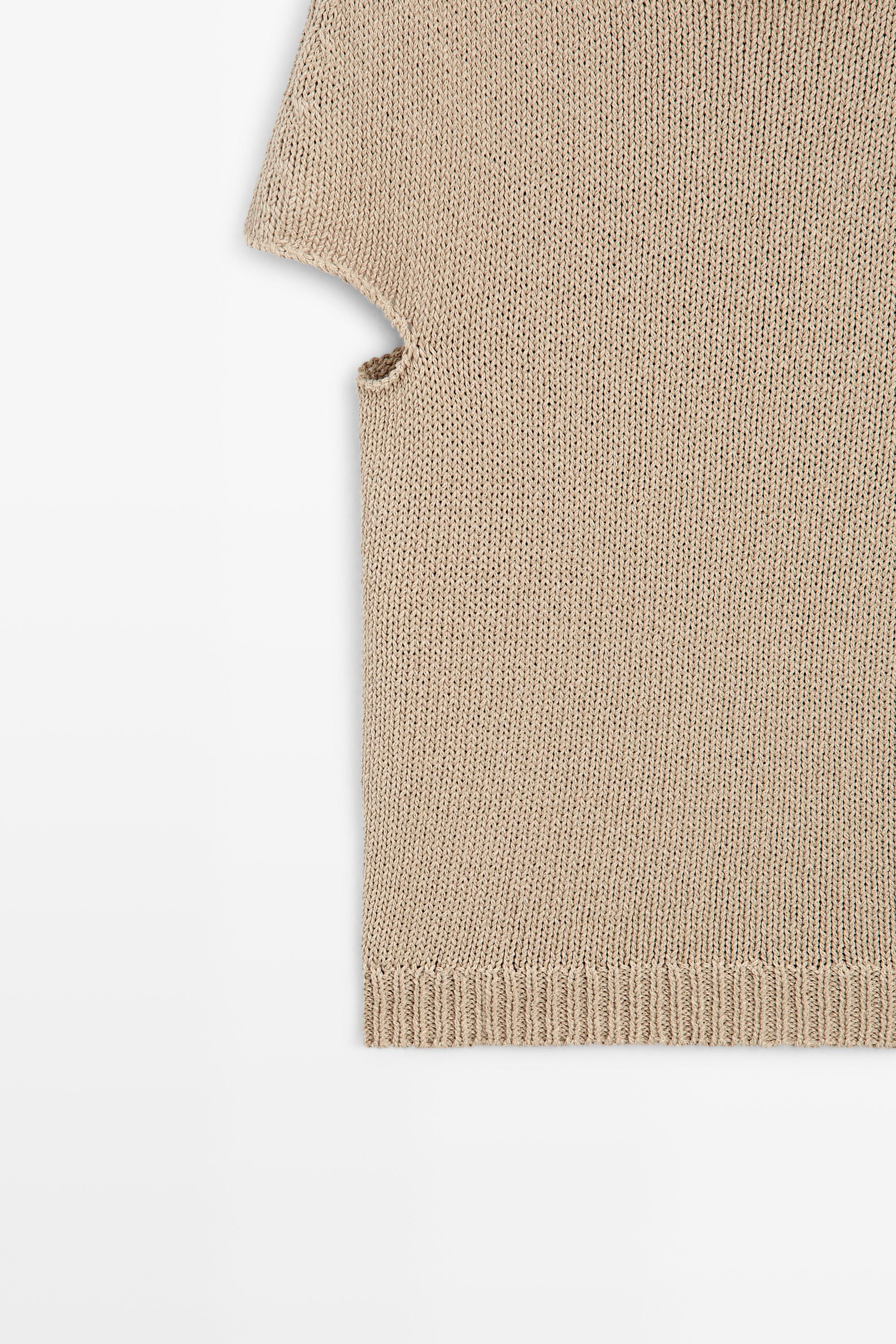Cotton blend short sleeve roll neck sweater