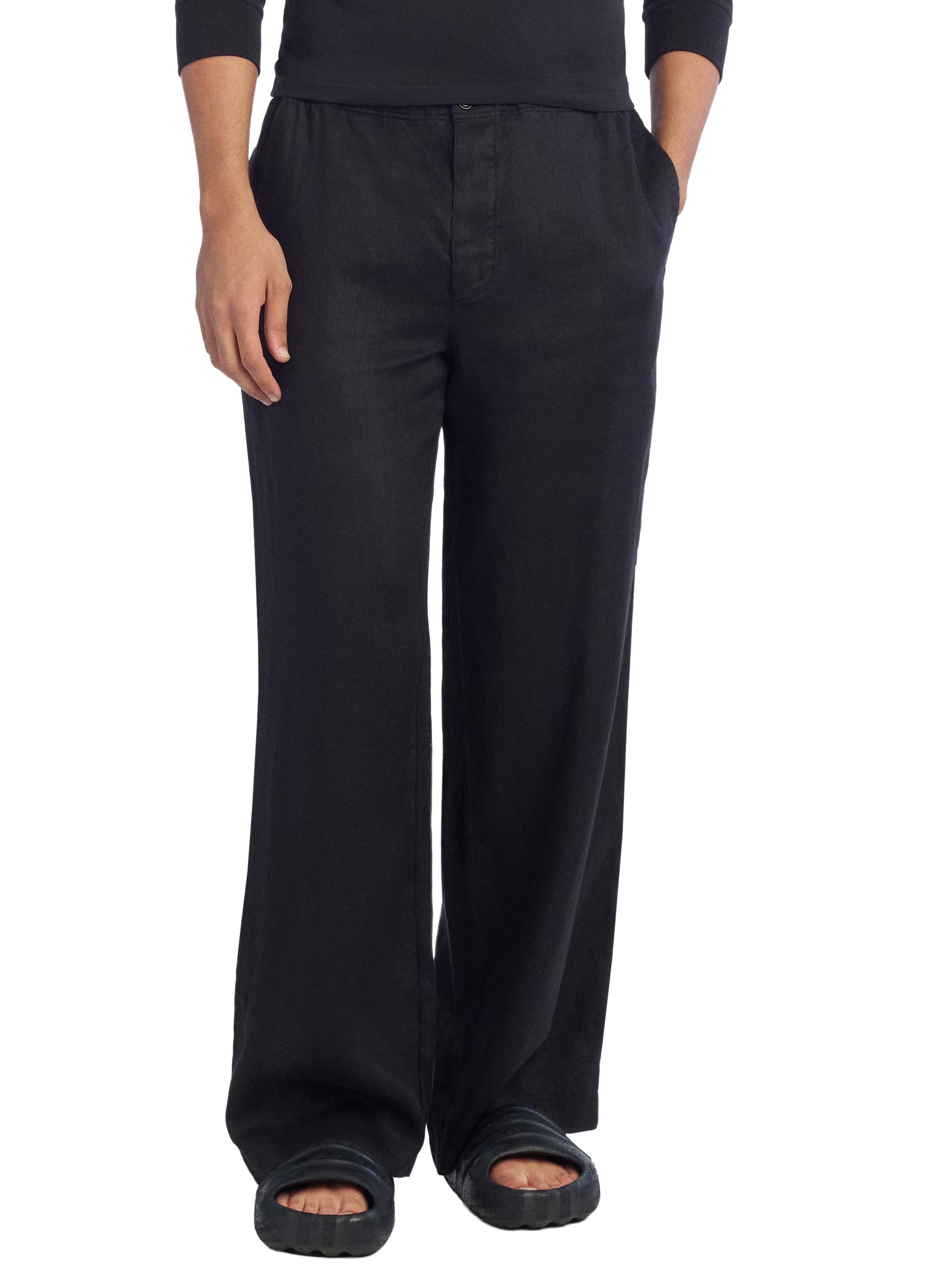 100% LINEN RELAXED FIT PANTS — Black