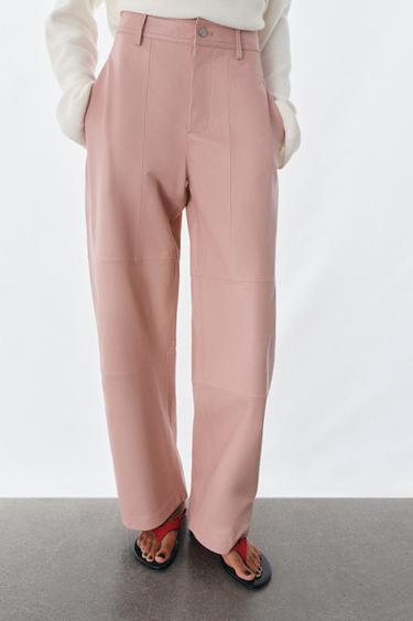 PANTALON EN CUIR 100% ZW COLLECTION ÉDITION LIMITÉE - Rose de Zara - Image 1