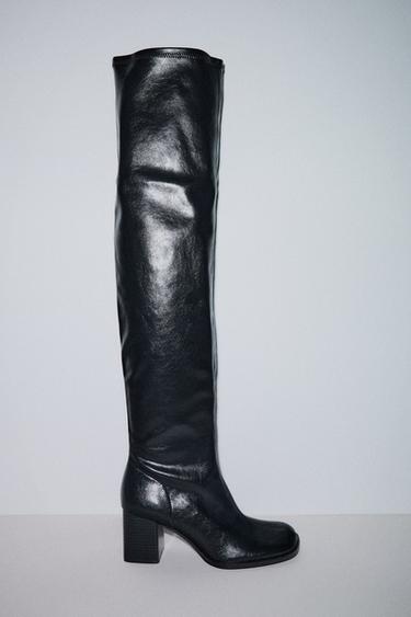 ЧОБОТИ НА ВИСОКИХ ПІДБОРАХ З ВИСОКОЮ ХАЛЯВОЮ - Чорний Zara