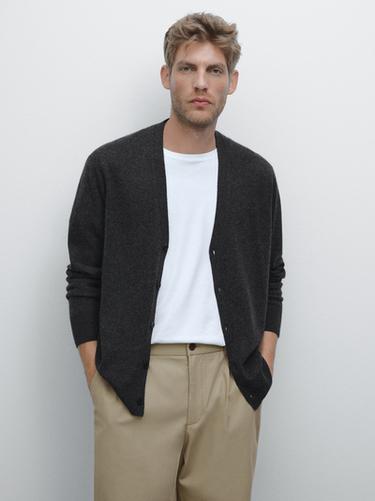 Zara 100% cashmere V-neck cardigan - Anthracite Gray