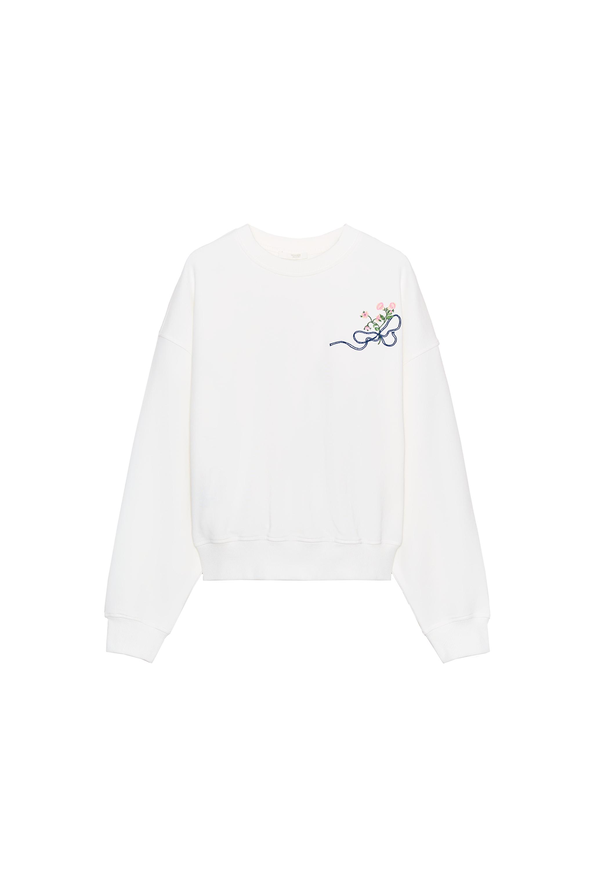 EMBROIDERED FLOWER SWEATSHIRT - White | ZARA India