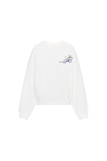 EMBROIDERED FLOWER SWEATSHIRT - White by Zara