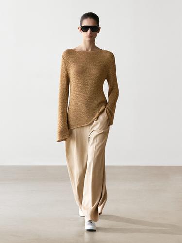 Jersey punto cuello barco mezcla algodón - Tostado de Zara