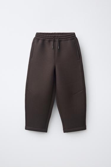Zara NEOPRENE-EFFECT BARREL PANTS - Brown