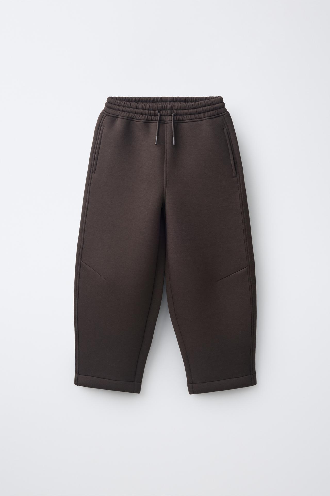 NEOPRENE EFFECT BARREL PANTS — Brown