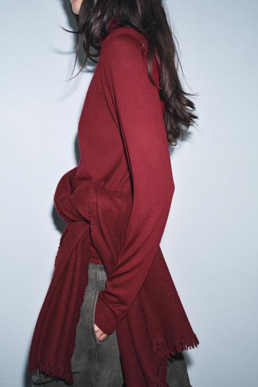 WOOL HIGH NECK JUMPER - Burgundy by Zara