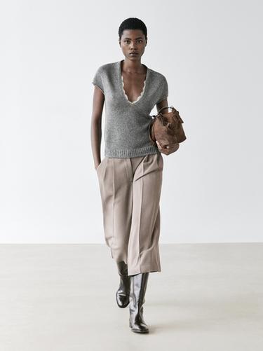 Jersey punto manga corta encaje - Gris medio de Zara - Imagen 0