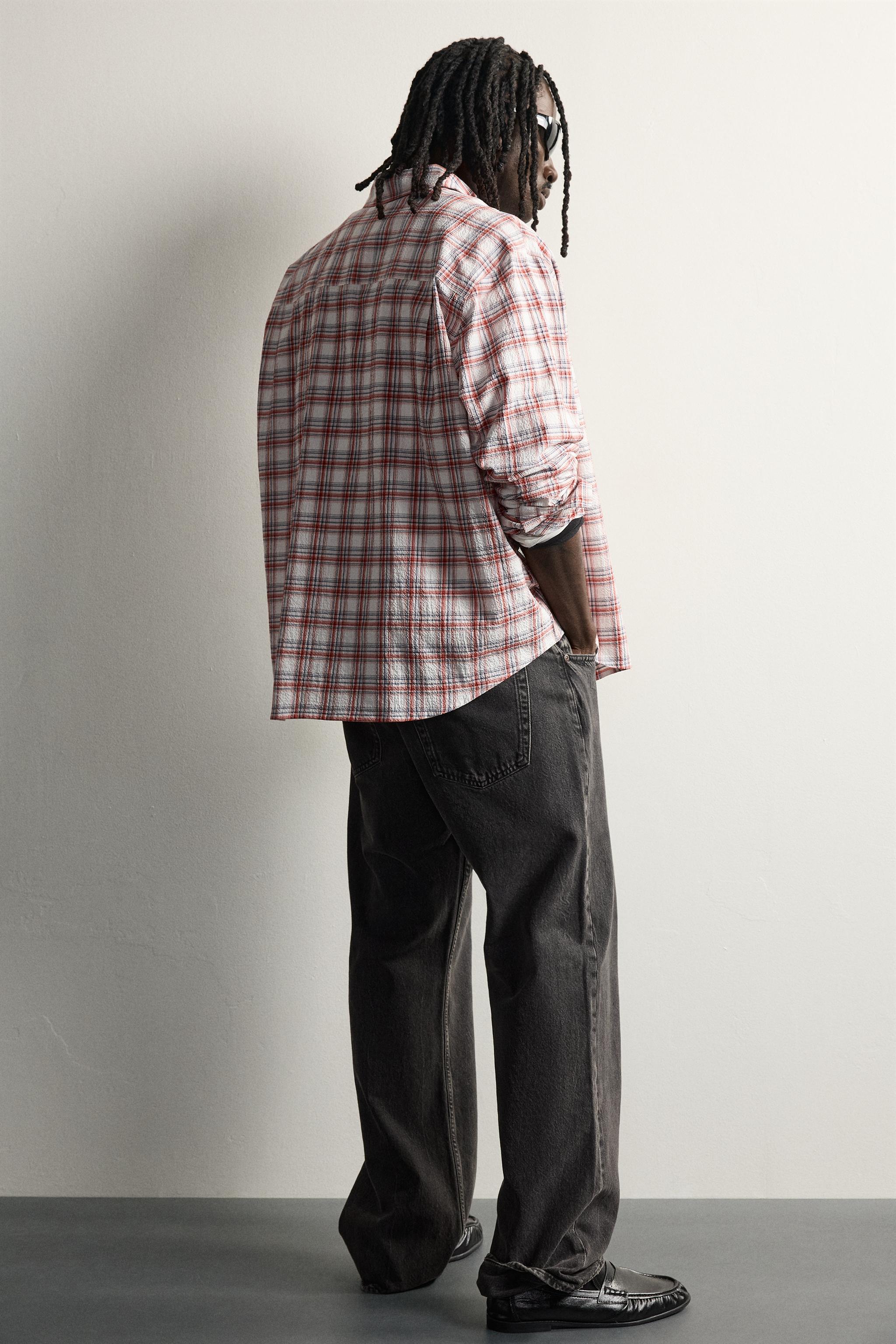 Мужские рубашки Zara TEXTURED CHECKED SHIRT — фото 6