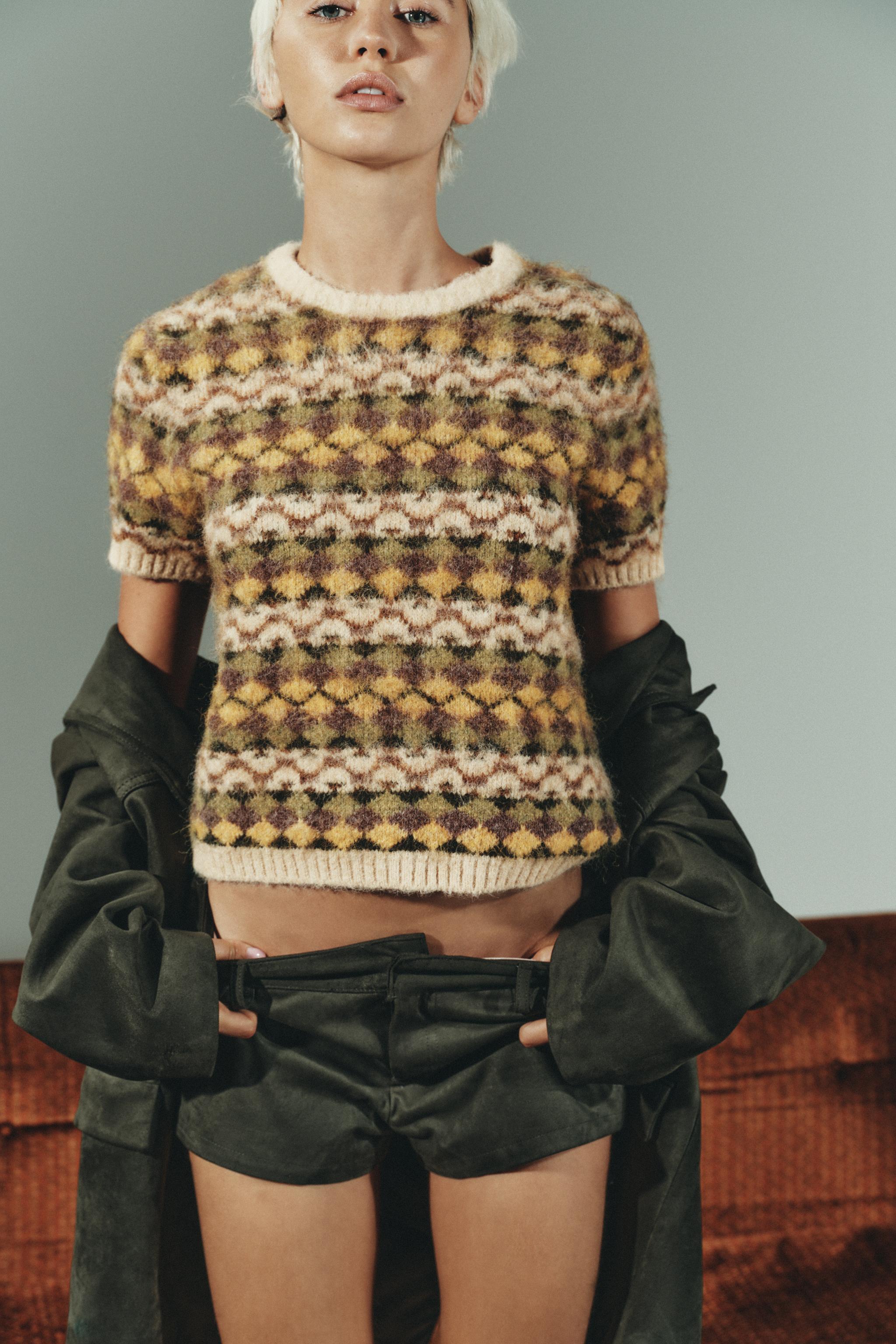 BRUSHED EFFECT JACQUARD KNIT SWEATER