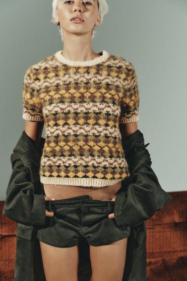 PULL EN MAILLE JACQUARD EFFET BROSSÉ - Multicolore de Zara - Image 1