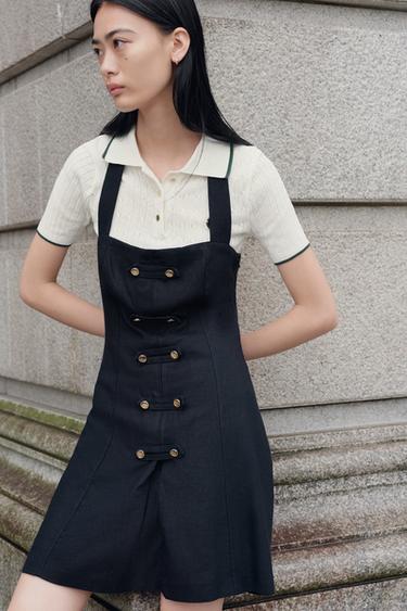 SHORT LINEN BLEND DRESS WITH FROGGING DETAIL - Navy blue by Zara