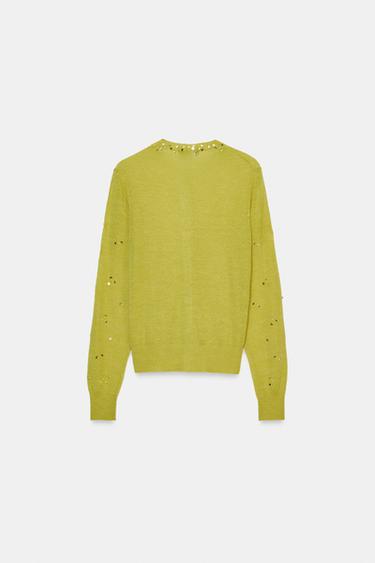 TRICOT VEST MET PAILLETTEN - Appelgroen van Zara
