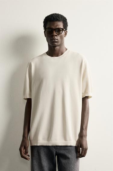 BASIC REGULAR FIT KNIT T-SHIRT — Ecru 2