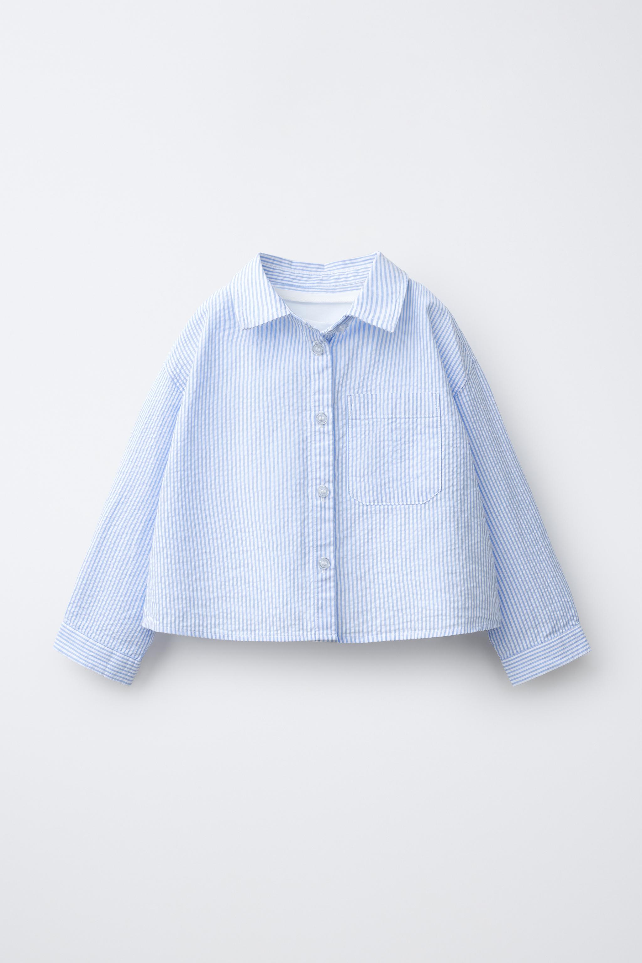 STRIPED SHIRT AND EMBROIDERED PUPPY T-SHIRT SET — Bluish (alternate view)