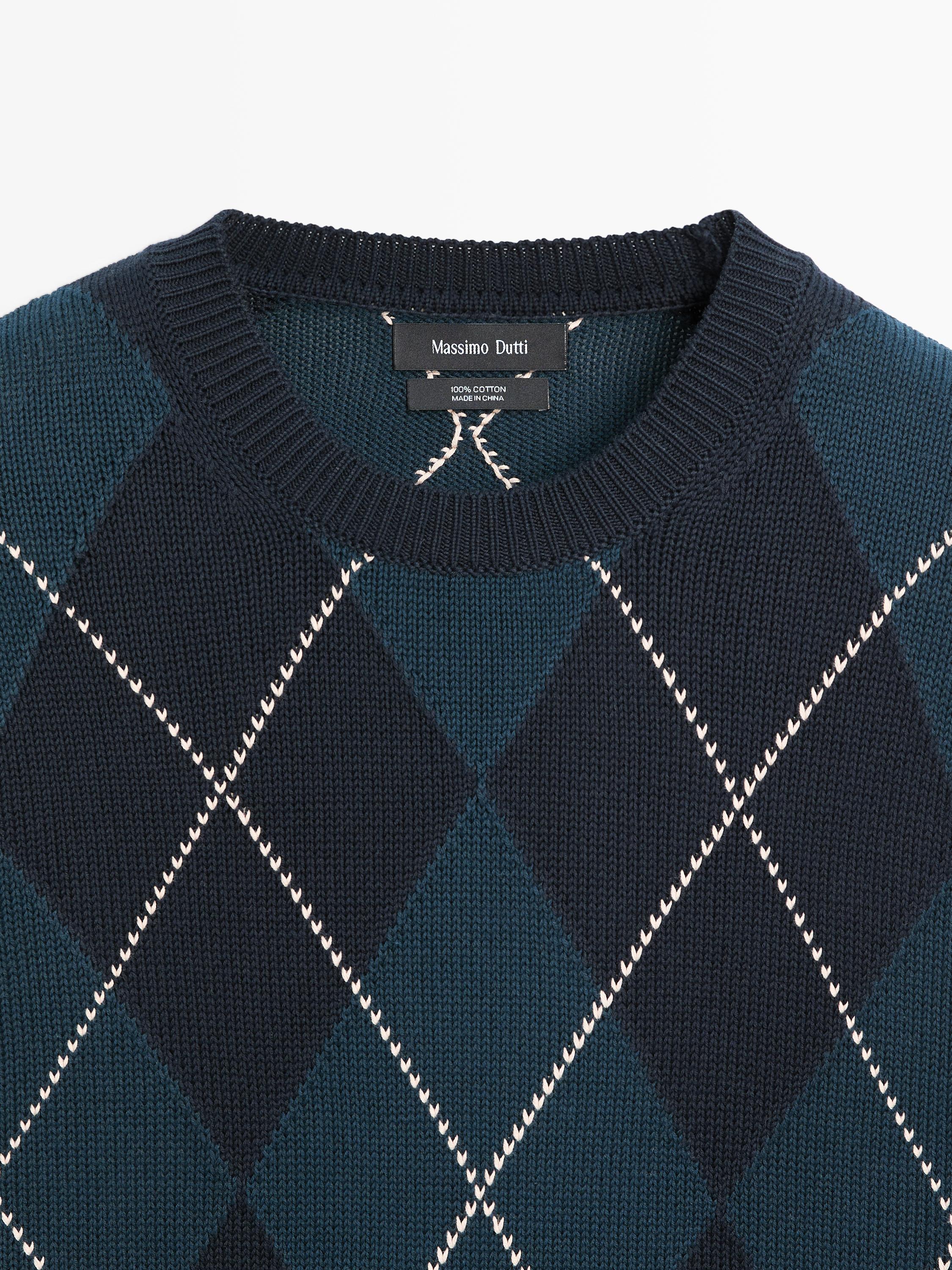 Cotton knit sweater with argyle detail