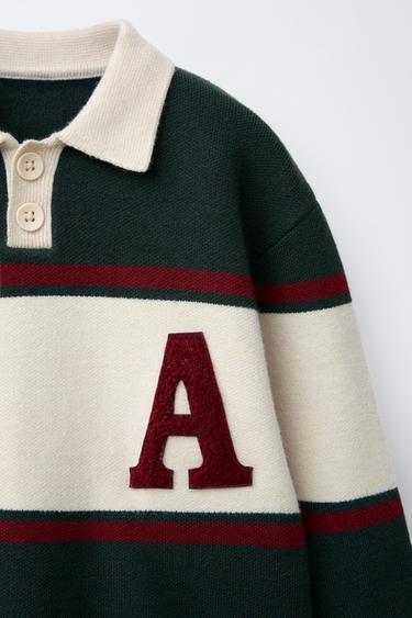 POLO EN MAILLE VARSITY - Vert / Écru de Zara - Image 2