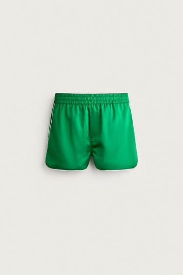 Zara 撞色緞面短褲 - 綠色
