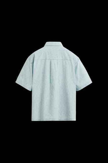 Zara CONTRAST DENIM SHIRT - Light blue