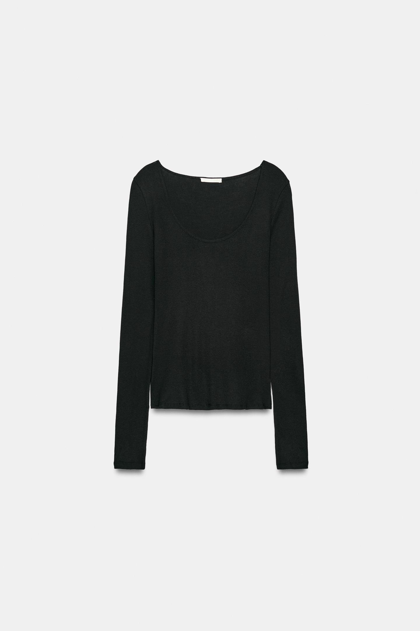 Женская футболка Zara Round Neck, цвет: Чёрный — фото 4