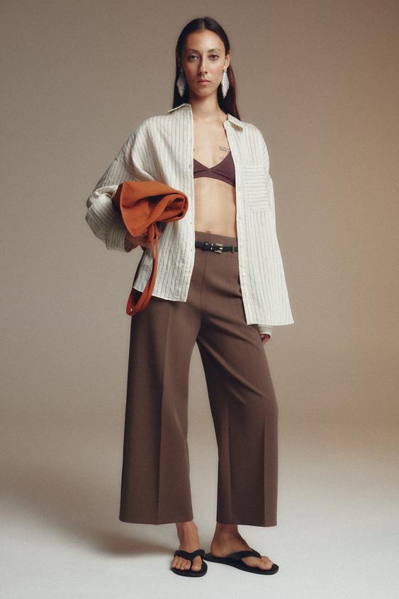 PANTALÓN CULOTTE CINTURÓN ZW COLLECTION - Marrón claro de Zara - Imagen 0