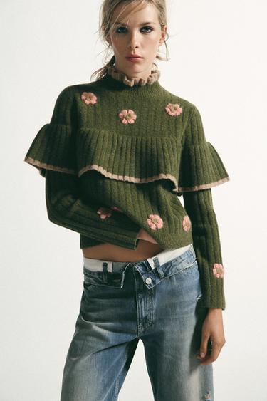 JERSEY PUNTO FLORES VOLANTES - Verde de Zara