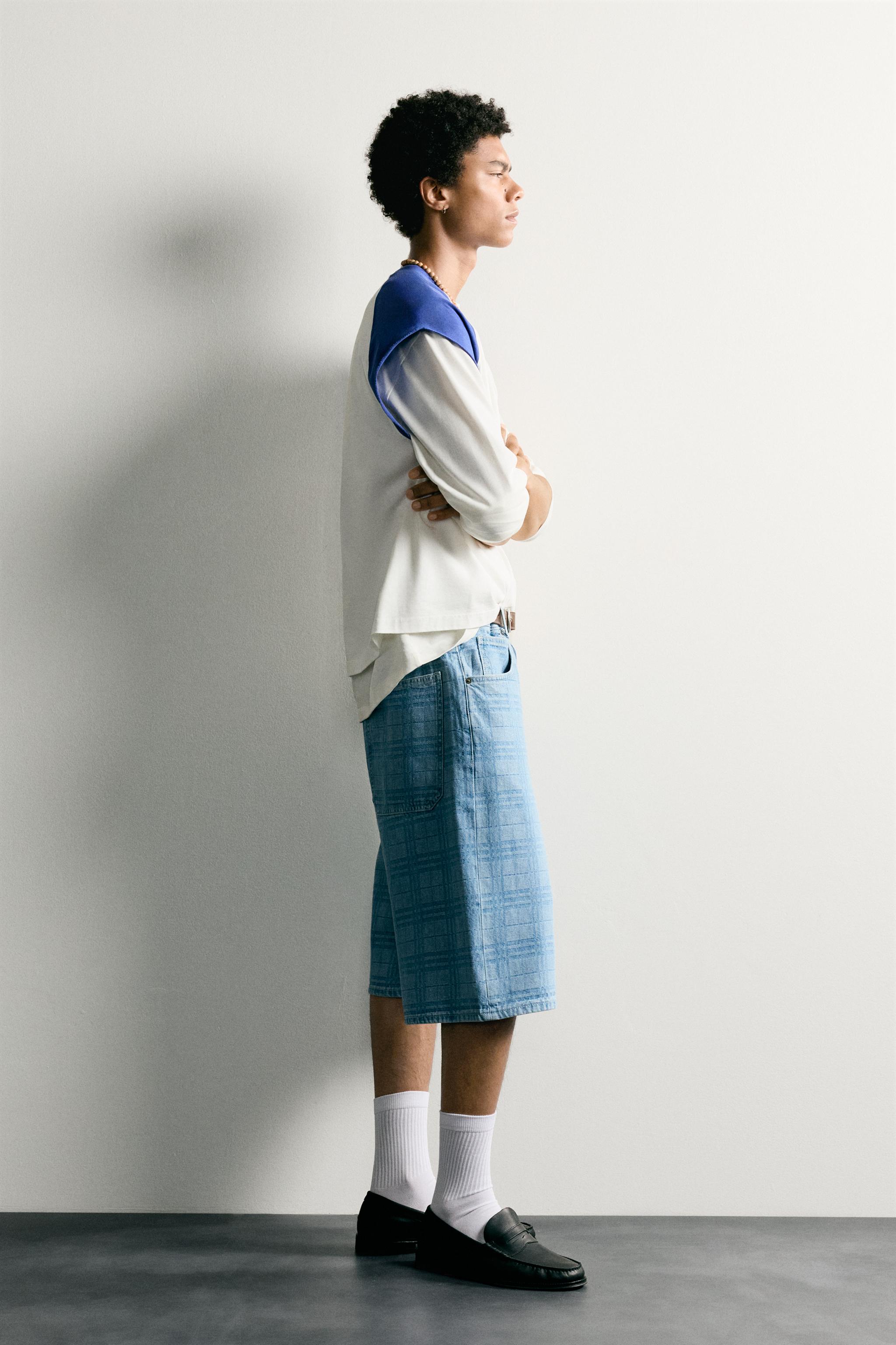 PRINTED WASHED DENIM JORTS