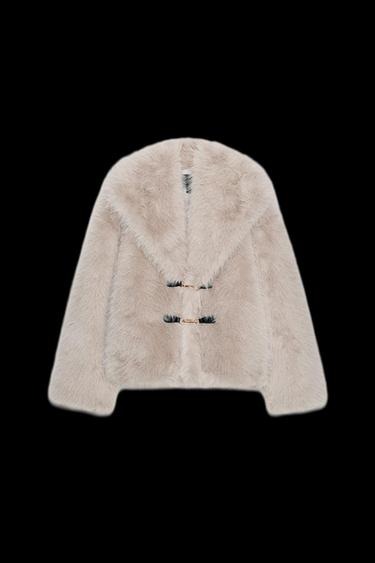 KURZER MANTEL IN KUNSTFELLOPTIK MIT KNEBELVERSCHLÜSSEN - Perlgrau von Zara - Bild 0