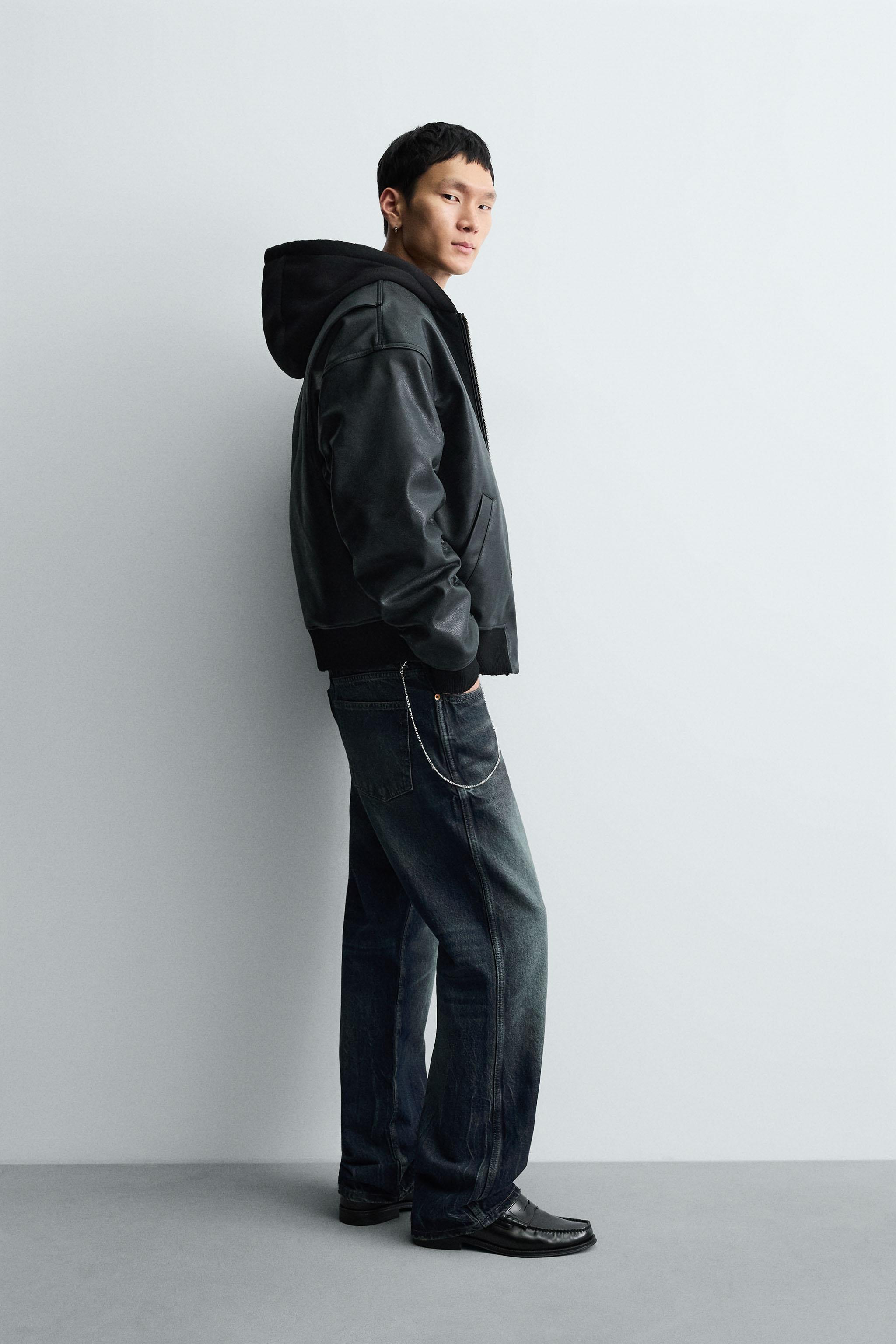 COMBINATION HOODIE FAUX LEATHER JACKET - Black | ZARA United States