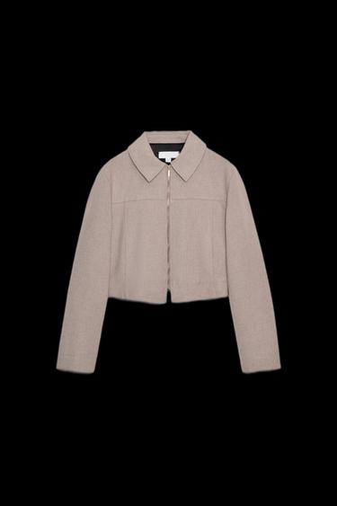 SHORT ZIP-UP JACKET - Sand / Marl by Zara - Image 0