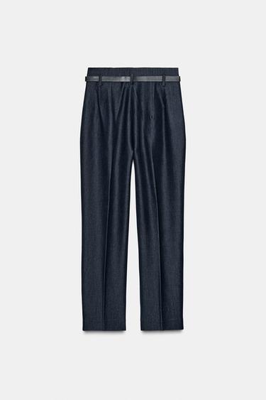 HIGH-WAIST TROUSERS WITH BELT - Indigo by Zara - Image 7