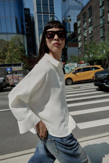 CHEMISE EN CRÊPE PLIS NERVURÉS - Blanc cassé de Zara - Image 3