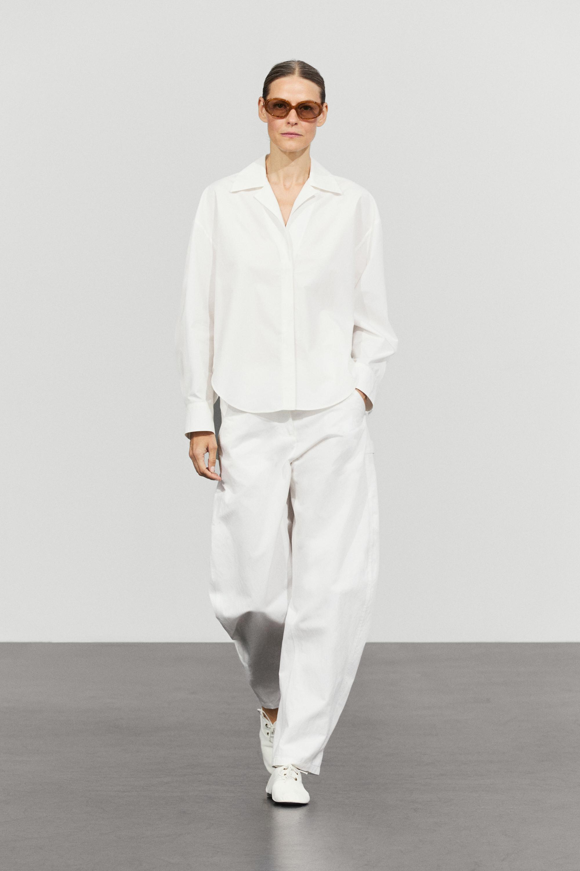 Poplin shirt with seam details — White