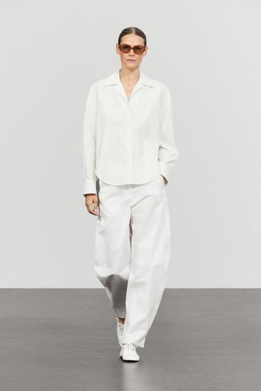 Chemise en popeline avec détails coutures - Blanc de Zara - Image 0