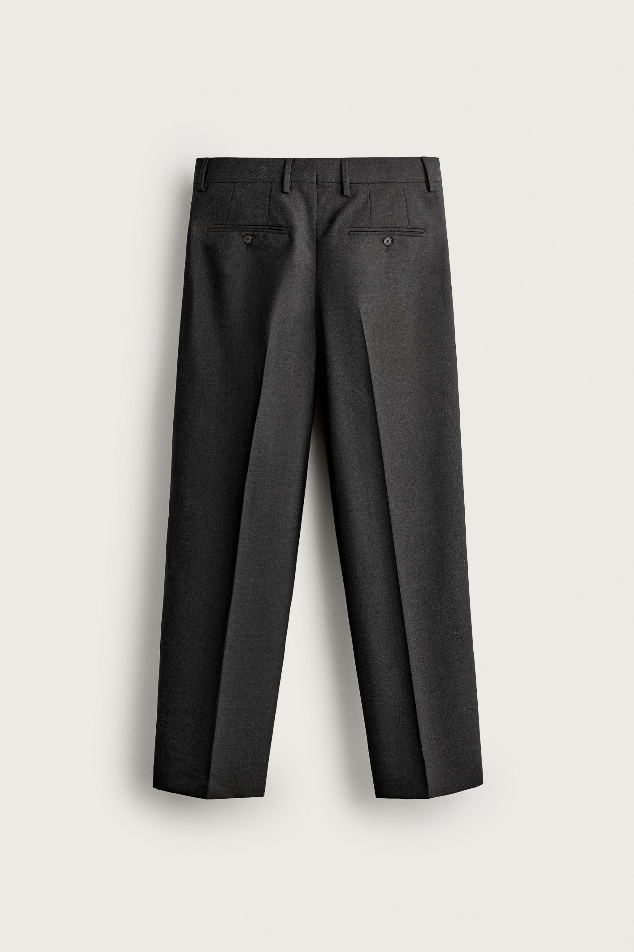 100% WOOL REGULAR FIT PANTS — Anthracite Gray