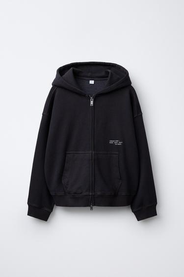 Zara GARMENT DYE ZIP UP SWEATSHIRT - Mid-gray