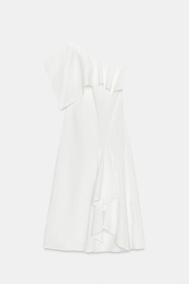 ROBE ASYMÉTRIQUE À VOLANTS EN LIN ZW COLLECTION - Blanc cassé de Zara - Image 4