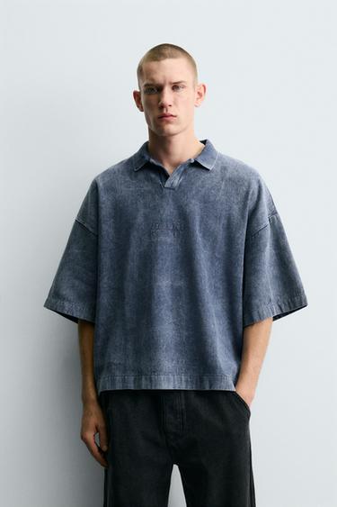 WASHED TEXTURED POLO SHIRT - Blue by Zara