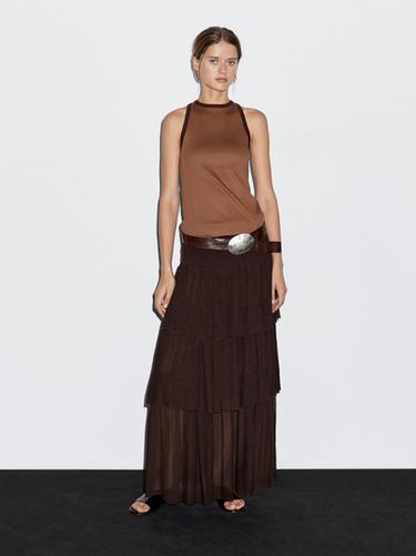 Zara 100% cotton halter top with contrast detail - Brown / White