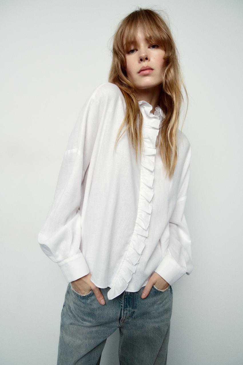 Linen-blend Shirt - White - Ladies