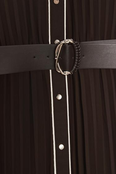 ROBE MIDI PLISSÉE CEINTURE - Marron de Zara - Image 8